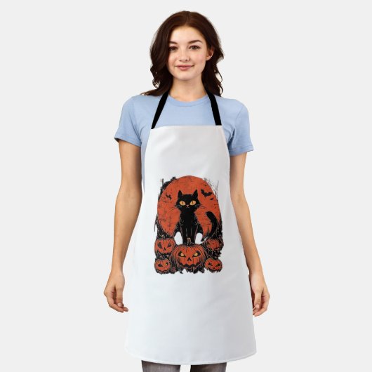 Black Cat and Pumpkins - Halloween T - Shirt Art C Schürze (Getragen)