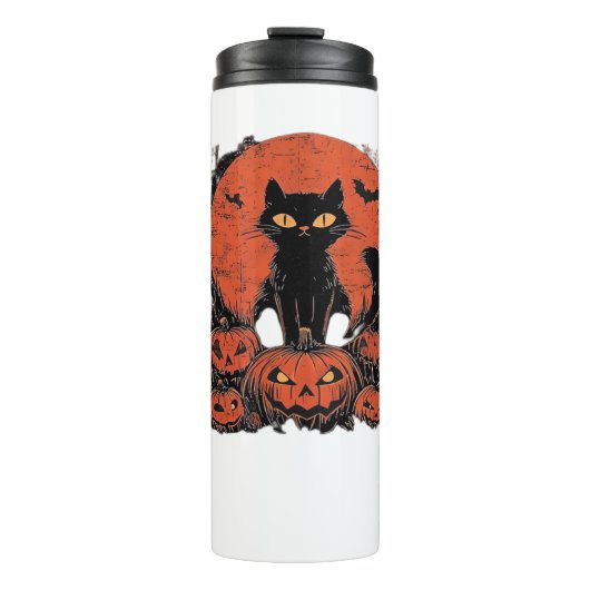Black Cat and Pumpkins - Halloween T - Shirt Art C Thermosbecher (Vorderseite)
