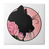 Black Cat and Roses Fliese (Vorderseite)