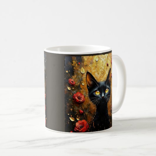 Black Cat and Roses Kaffeetasse (VorderseiteRechts)