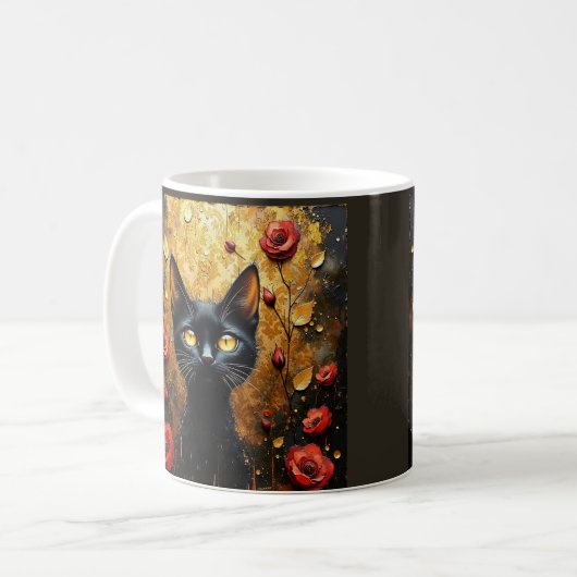 Black Cat and Roses Kaffeetasse (Vorderseite Links)