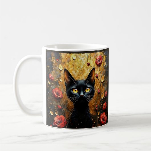 Black Cat and Roses Kaffeetasse (Links)
