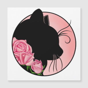 Black Cat and Roses Magnetkarte