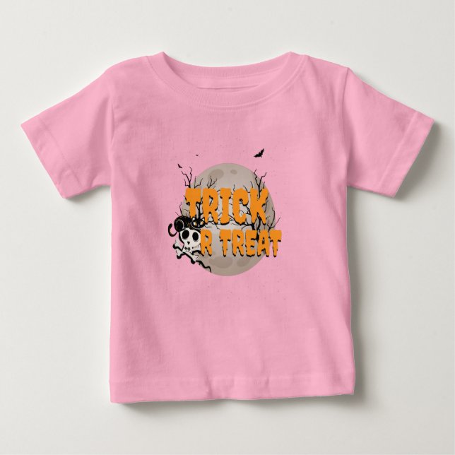 Black Cat and Skull Trick oder Treff Halloween Baby T-shirt (Vorderseite)
