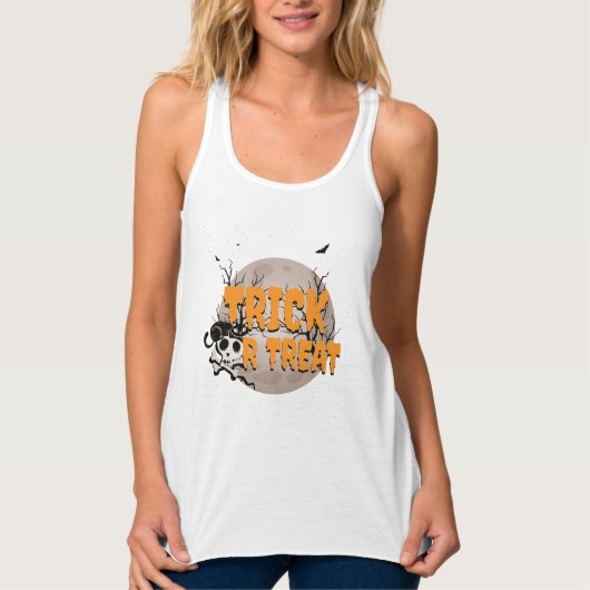 Black Cat and Skull Trick oder Treff Halloween Tank Top (Vorderseite)