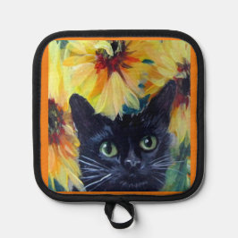 Black cat and sunflowers Oven Mitts & Pot Holders Topflappen