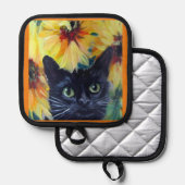 Black cat and sunflowers Oven Mitts & Pot Holders Topflappen (Vorderseite/Rückseite)