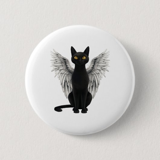 Black Cat Angel Wings Button (Vorderseite)
