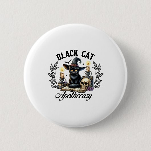 Black Cat Apothecary Funny Halloween Witchy Women Button (Vorderseite)