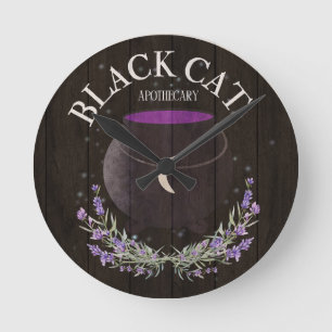 Black Cat Apothecary Runde Wanduhr