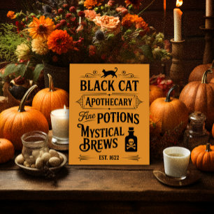 Black Cat Apotheke Vintage Orange Poster