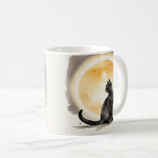 Black Cat Aquarell Kaffeetasse (VorderseiteRechts)