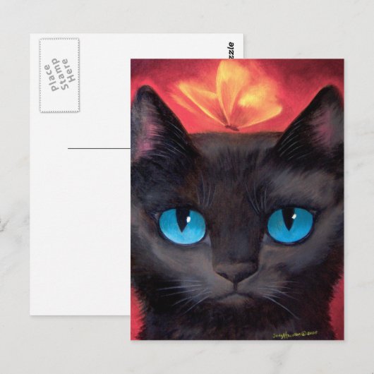 Black Cat Art & Butterfly - Multi Postkarte (Vorne/Hinten)