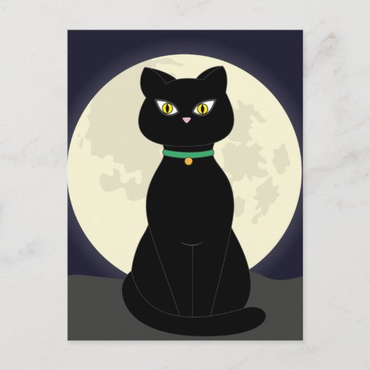 BLACK CAT ART NIGHT MOON Postkarte (Vorderseite)