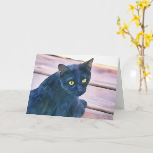 Black Cat Art Note Card Karte (Gelbe Blume)