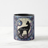 Black Cat Art Nouveau Lila und blau Tasse (Zentrum)