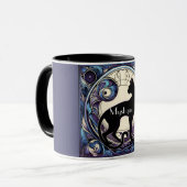 Black Cat Art Nouveau Lila und blau Tasse (Vorderseite Links)