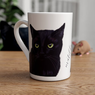 Black Cat Art Personalisiert Pet Name Knochen Chin Porzellantasse
