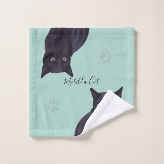 Black Cat Art Personalisierter Haustier Name Badet Badhandtuch Set (Waschlappen)