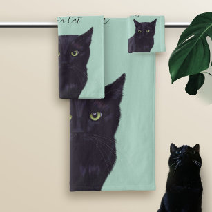 Black Cat Art Personalisierter Haustier Name Badet Badhandtuch Set