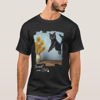 Black Cat Art Sonnenblumen, Vincent van Cat, Funny T-Shirt