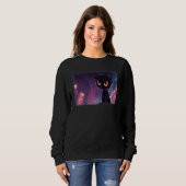 Black Cat Artwork Background Wide Eyed Expressive Sweatshirt (Vorne ganz)