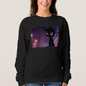 Black Cat Artwork Background Wide Eyed Expressive Sweatshirt (Vorderseite)