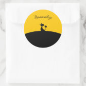Black Cat auf Black & Yellow Personalize Runder Aufkleber (Tasche)