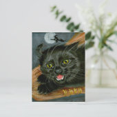 Black Cat auf Broom Halloween Postkarte (Stehend Vorderseite)