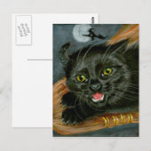 Black Cat auf Broom Halloween Postkarte (Vorne/Hinten)