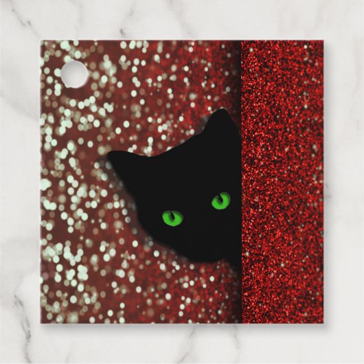 Black Cat auf Imitaten Glitzer Weihnachtsgeschenk- Geschenkanhänger (Vorderseite)