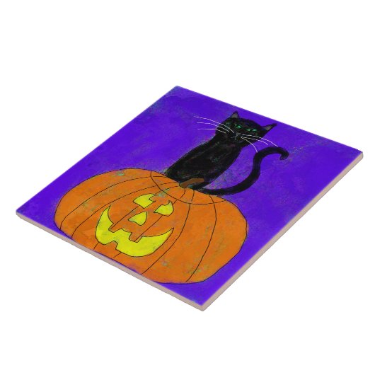 Black Cat auf Pumpkin Abstrakte Halloween Art Fliese (Seite)