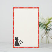 Black Cat auf Red Kariert Briefpapier (Stehend Vorderseite)