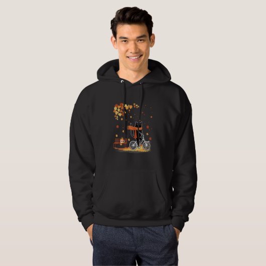 Black Cat Autumn Bicycle Ride Thanksgiving Fall Se Hoodie (Vorne ganz)