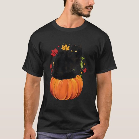 Black Cat Autumn Fall Season Pumpkin Thanksgiving  T-Shirt (Vorderseite)