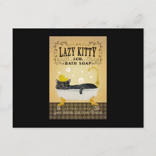 Black Cat Badeseife Lazy Kitty Cat Funny Black Cat Postkarte (Vorderseite)