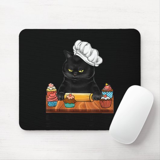 Black Cat Baking Because Murder Is Wrong Cat Lover Mousepad (Mit Mouse)