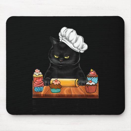 Black Cat Baking Because Murder Is Wrong Cat Lover Mousepad (Vorne)