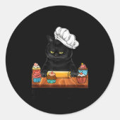 Black Cat Baking Because Murder Is Wrong Cat Lover Runder Aufkleber (Vorderseite)