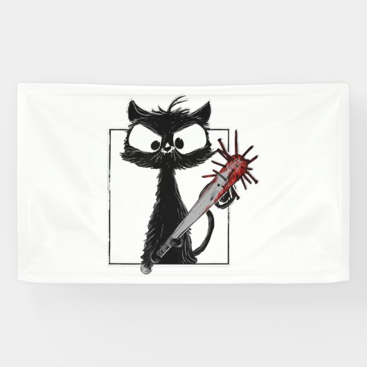 Black Cat Baseball Horror Halloween Banner (Horizontal)