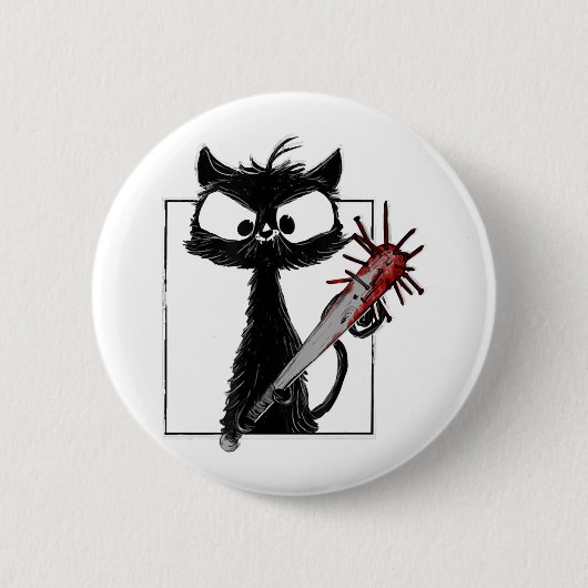 Black Cat Baseball Horror Halloween Button (Vorderseite)