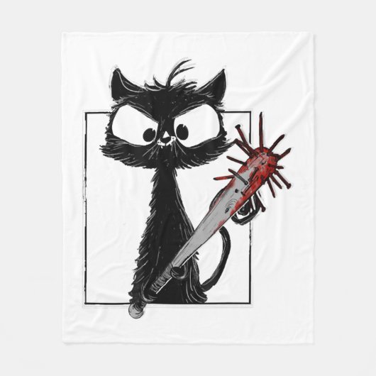 Black Cat Baseball Horror Halloween Fleecedecke (Vorderseite)
