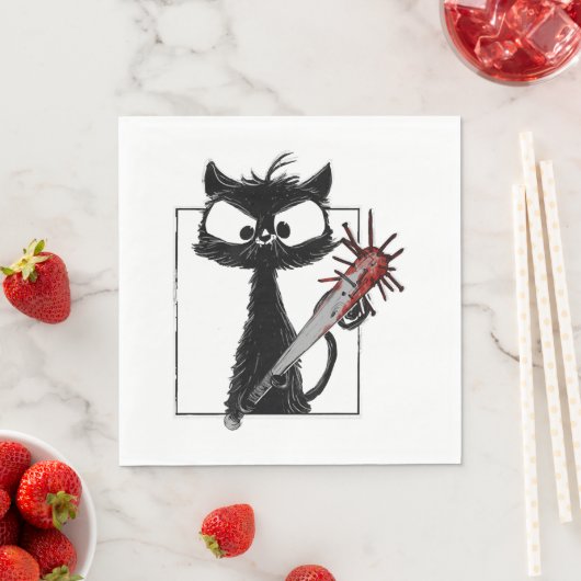 Black Cat Baseball Horror Halloween Serviette (Beispiel)