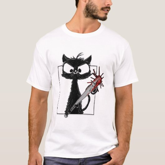 Black Cat Baseball Horror Halloween T-Shirt (Vorderseite)
