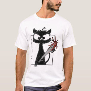 Black Cat Baseball Horror Halloween T-Shirt
