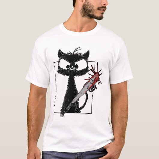 Black Cat Baseball Horror Halloween T-Shirt (Vorderseite)