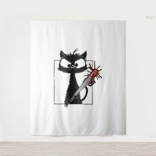 Black Cat Baseball Horror Halloween Wandteppich (Vorderseite)