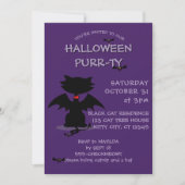Black Cat Bat Lila Halloween-Party Einladung (Vorderseite)