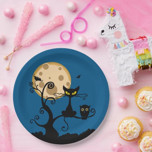 Black Cat, Bat und Owl Halloween Pappteller (Party)