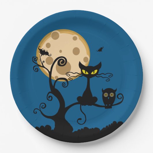 Black Cat, Bat und Owl Halloween Pappteller (Vorderseite)